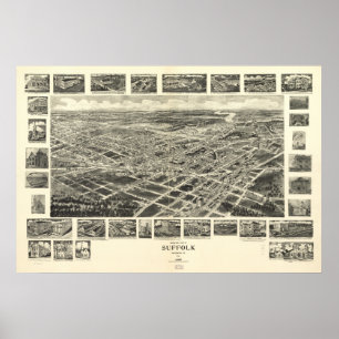 Suffolk Virginia 1907 Antiek Panorama Poster