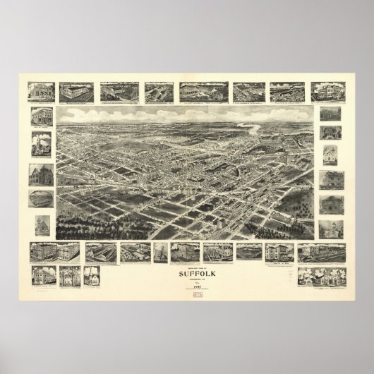 Suffolk Virginia 1907 Antiek Panorama Poster (Voorkant)