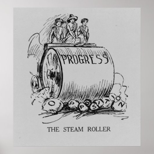 Suffrage Steamroller Politieke Cartoon Poster (Voorkant)