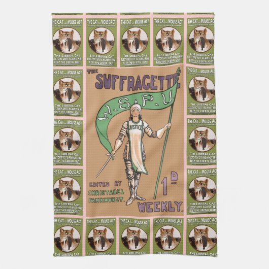 Suffragette Cat and Mouse Act Tea Towel Theedoek (Verticaal)