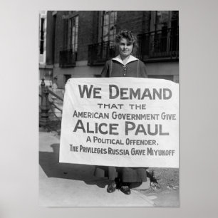Suffragette met teken ter ondersteuning van Alice  Poster