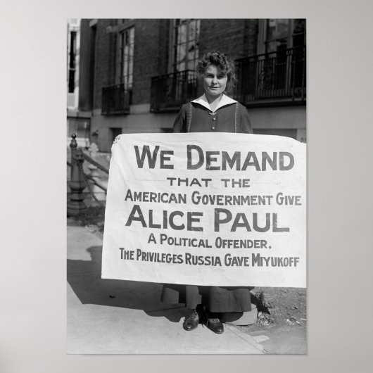 Suffragette met teken ter ondersteuning van Alice  Poster (Voorkant)