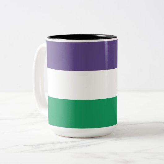 Suffragette vlag tweekleurige koffiemok (Voorkant links)