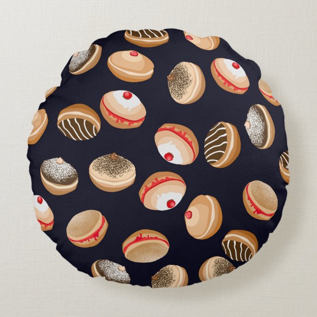 Sufganiyot Donuts:  Chanoeka-patroon Rond Kussen (Voorkant)