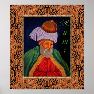 Sufi Mystic Portrait of Rumi op Geometric BG Poster