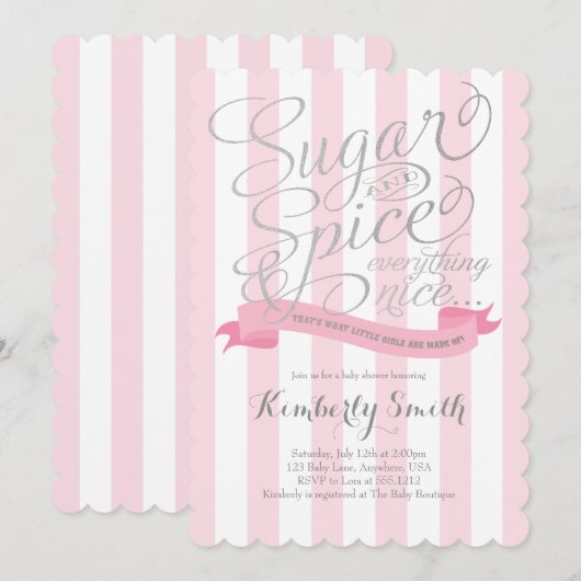 Sugar and Spice Baby Girl Baby shower Invitation Kaart (Voorkant / Achterkant)