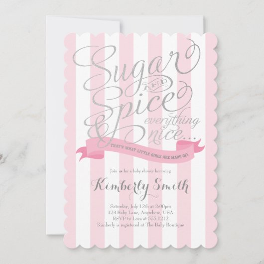 Sugar and Spice Baby Girl Baby shower Invitation Kaart (Voorkant)