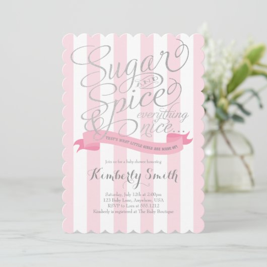 Sugar and Spice Baby Girl Baby shower Invitation Kaart (Staand voorkant)