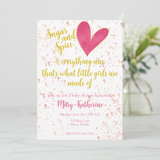 Sugar and Spice Baby Meisje Baby shower Kaart (Staand voorkant)