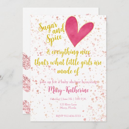 Sugar and Spice Baby Meisje Baby shower Kaart (Voorkant / Achterkant)