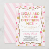 Sugar and Spice Baby shower Invitation Girl Pink Kaart (Voorkant / Achterkant)