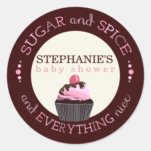 Sugar and Spice Cupcake Baby shower Favor Sticker (Voorkant)