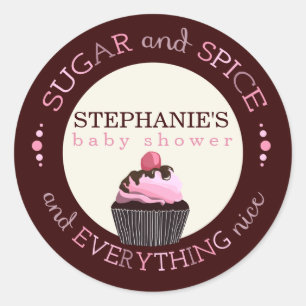 Sugar and Spice Cupcake Baby shower Favor Sticker