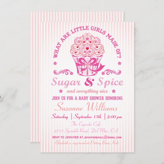 Sugar and Spice Cupcake Baby shower Invitation Kaart (Voorkant / Achterkant)