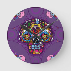Sugar Art Skull Kawaii Doodle aangepast Ronde Klok