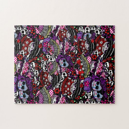 Sugar Art Skulls Day of the Dead Doodles Pattern Legpuzzel (Horizontaal)