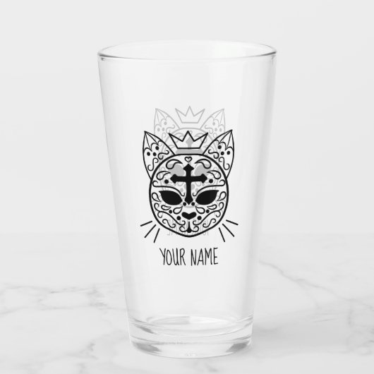 Sugar cat schedel kat met jouw naam glas (Achterkant)