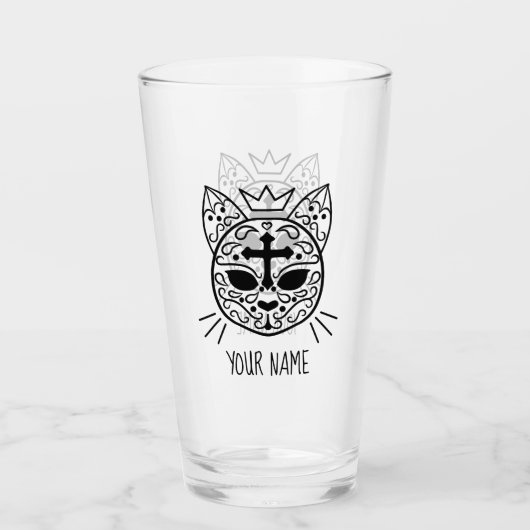 Sugar cat schedel kat met jouw naam glas (Voorkant)