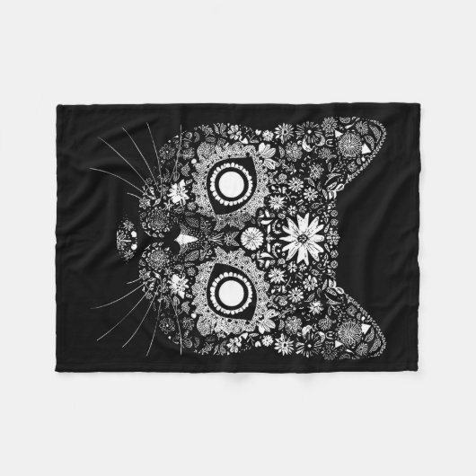 Sugar Cat Skull Flower Artistic Design  Fleece Deken (Voorkant (Horizontaal))