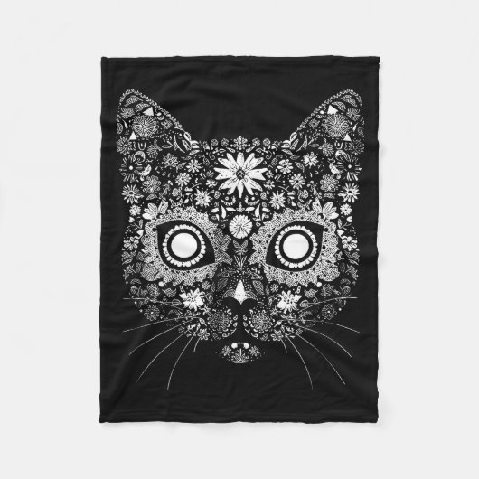 Sugar Cat Skull Flower Artistic Design  Fleece Deken (Voorkant)