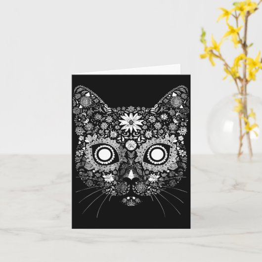 Sugar Cat Skull Flower Artistic Design  Kaart (Gele Bloem)