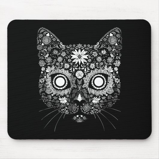 Sugar Cat Skull Flower Artistic Design  Muismat (Voorkant)