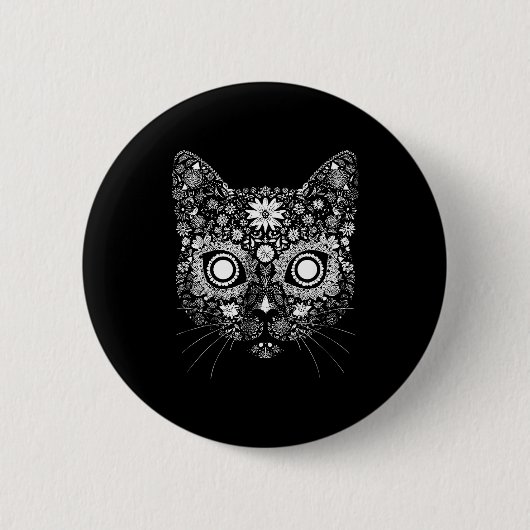 Sugar Cat Skull Flower Artistic Design  Ronde Button 5,7 Cm (Voorkant)