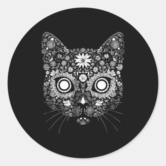 Sugar Cat Skull Flower Artistic Design  Ronde Sticker (Voorkant)