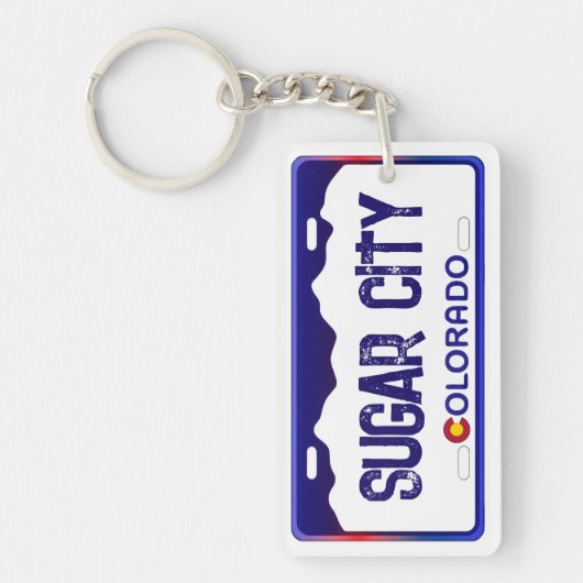 Sugar City Colorado blauw licentie bord sleutelhan Sleutelhanger (Voorkant)