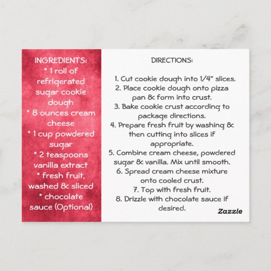 Sugar Cookie Fruit Pizza Recipe Briefkaart (Achterkant)