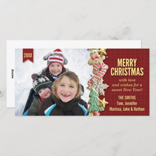 Sugar Cookie Kerstmis Rood Aangepaste fotokaart Feestdagenkaart (Voorkant / Achterkant)