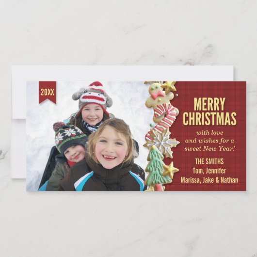 Sugar Cookie Kerstmis Rood Aangepaste fotokaart Feestdagenkaart (Voorkant)