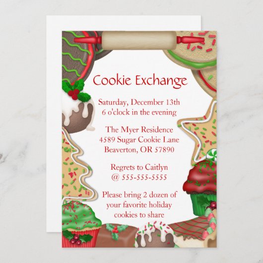 Sugar Cookies & Fudge Cookie Exchange Invite Kaart (Voorkant / Achterkant)