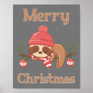 Sugar Cute Sloth Kerstmis Poster