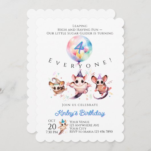 Sugar Glider Birthday Invitation Kaart (Voorkant / Achterkant)