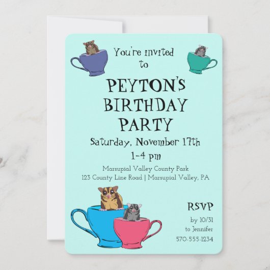 Sugar Glider in Tea Cups Custom Verjaardagsfeest Kaart (Voorkant)