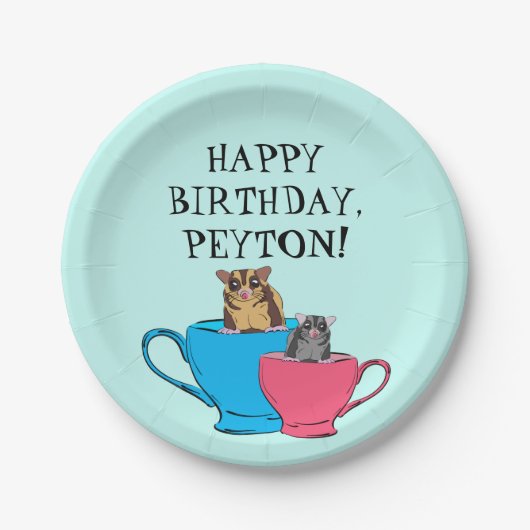 Sugar Glider in Tea Cups Custom Verjaardagsfeest Papieren Bordje (Voorkant)