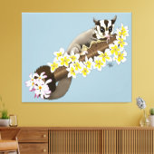 Sugar Glider Schattige Floral Canvas Afdruk (Insitu (Woonkamer))