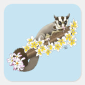 Sugar Glider Schattige Floral Vierkante Sticker (Voorkant)