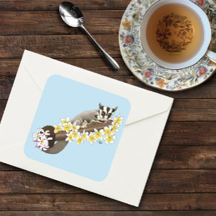 Sugar Glider Schattige Floral Vierkante Sticker