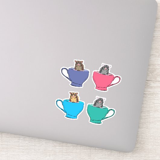 Sugar gliders in theekopjes Schattige Sticker (Detail)
