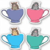 Sugar gliders in theekopjes Schattige Sticker (Voorkant)