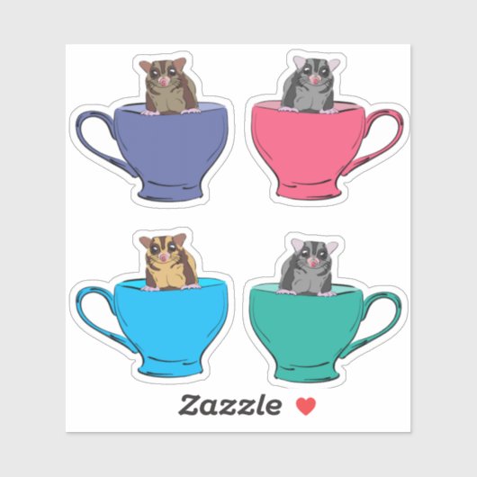Sugar gliders in theekopjes Schattige Sticker (Vel)