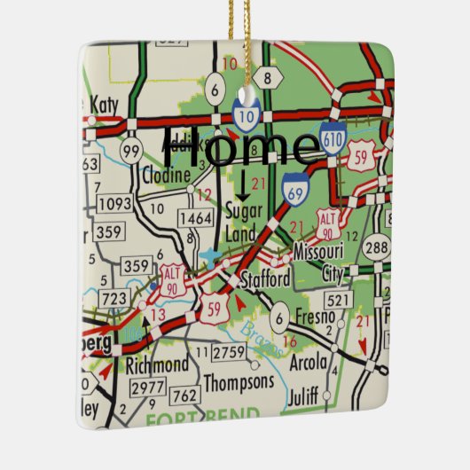 Sugar Land TX Map Keramisch Ornament (Rechts)