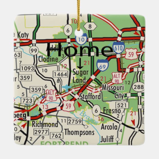 Sugar Land TX Map Keramisch Ornament (Achterkant)