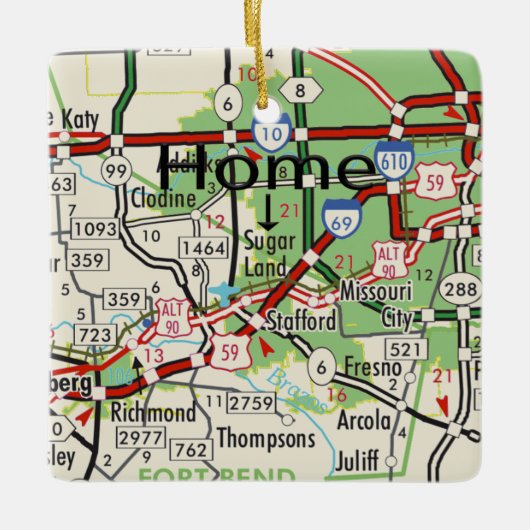 Sugar Land TX Map Keramisch Ornament (Voorkant)