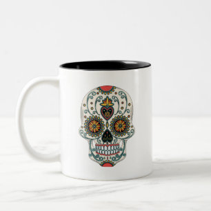 Sugar Love Skull Dia De Los Muertos Dag van de Doo Tweekleurige Koffiemok