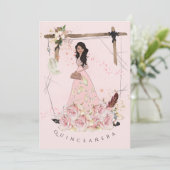 Sugar Pink Boho Beauty Quinceañera Kaart (Staand voorkant)
