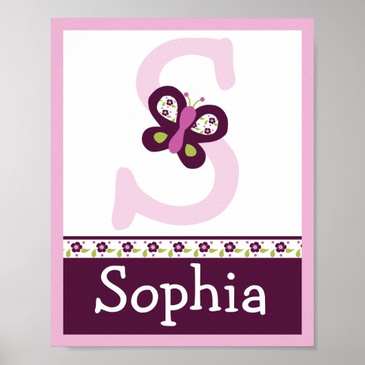Sugar Plum Butterfly Letter & Name Wall Art Poster (Voorkant)
