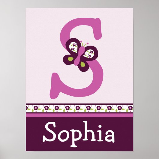 Sugar Plum Butterfly Letter & Name Wall Art Poster (Voorkant)